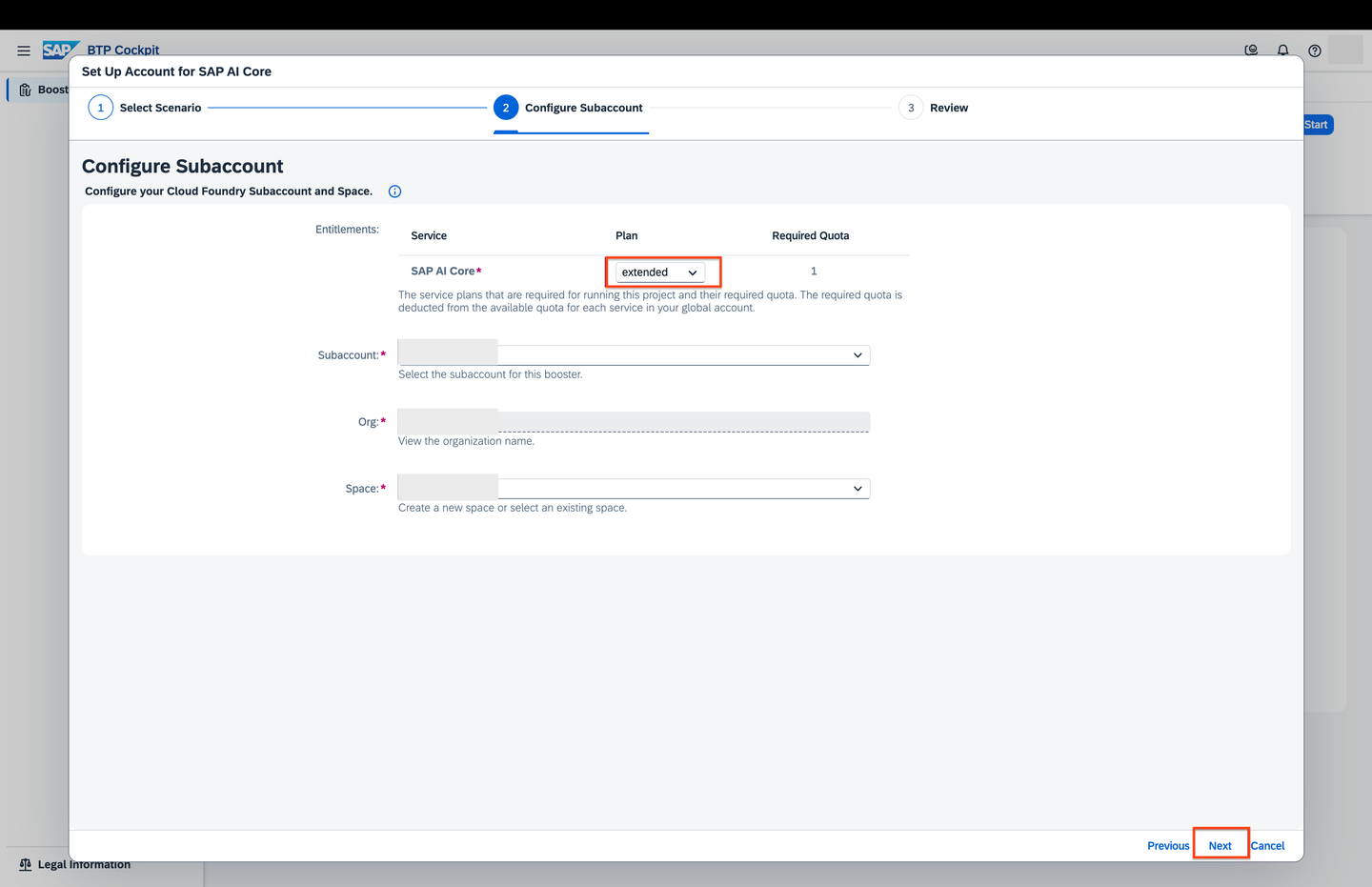 configure entitlements and subaccount