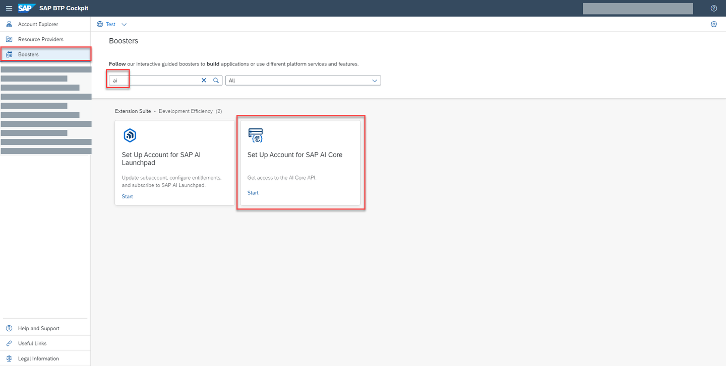 Locate the SAP AI Core booster