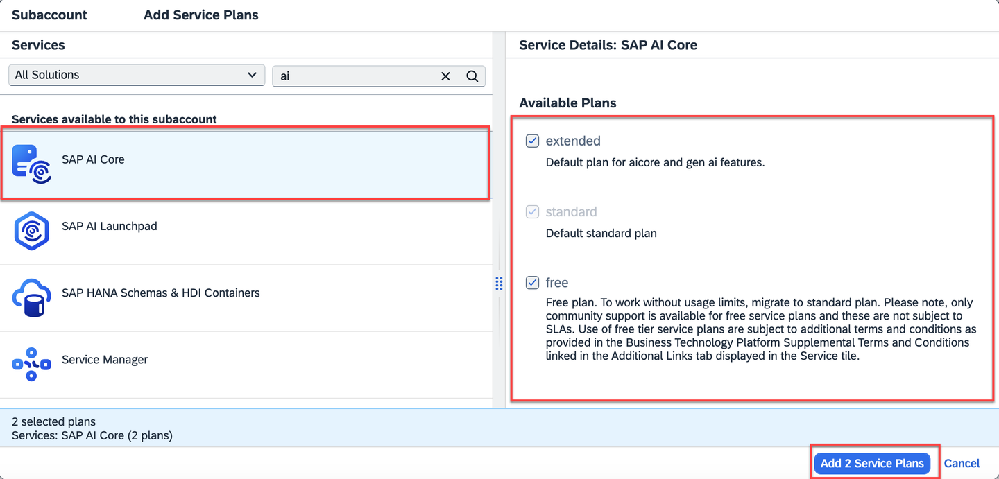 Set SAP AI Core as an entitlement