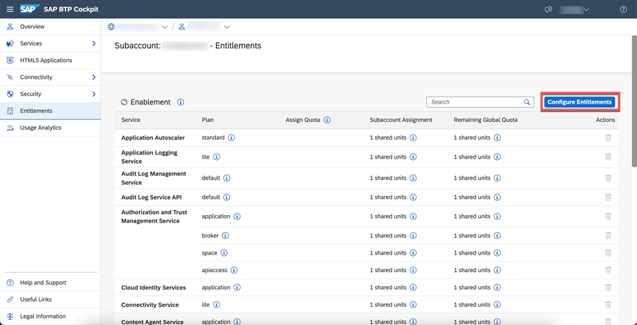 Set SAP AI Core as an entitlement