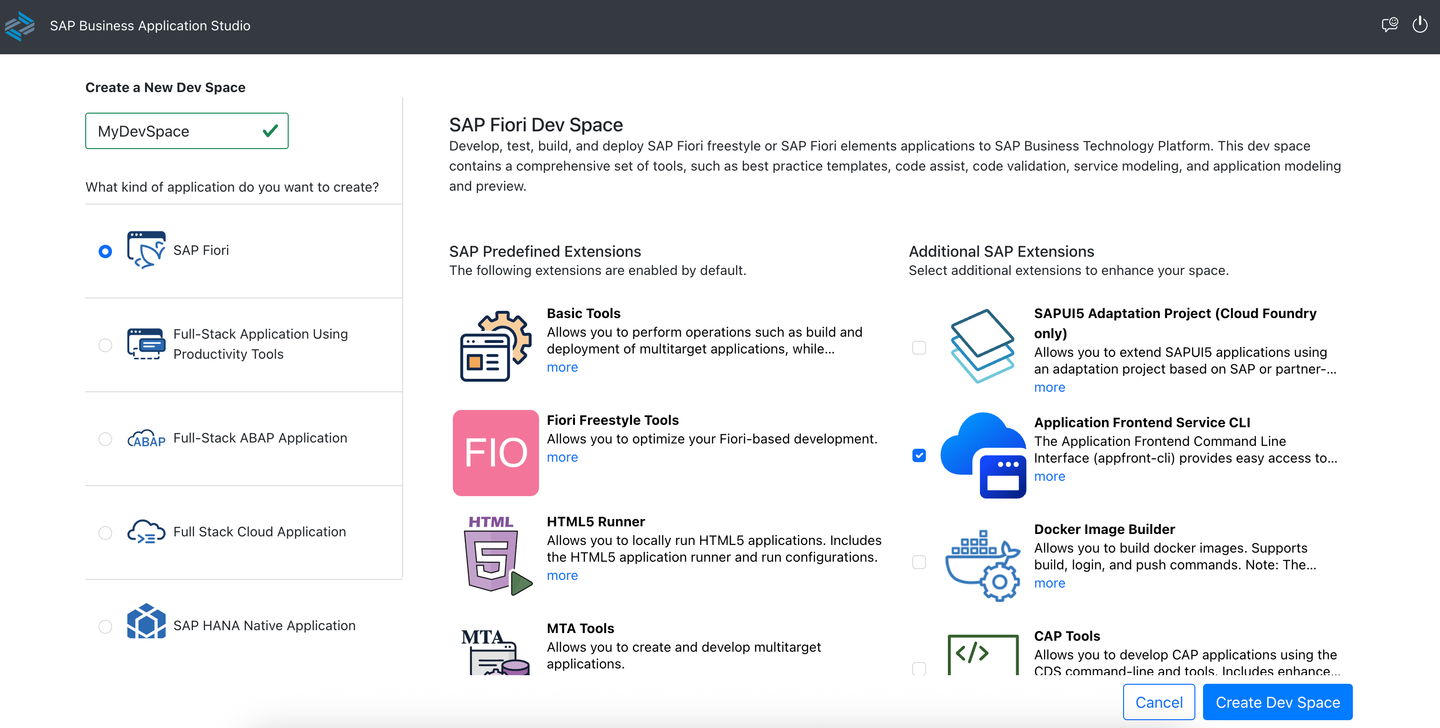 Create Dev Space