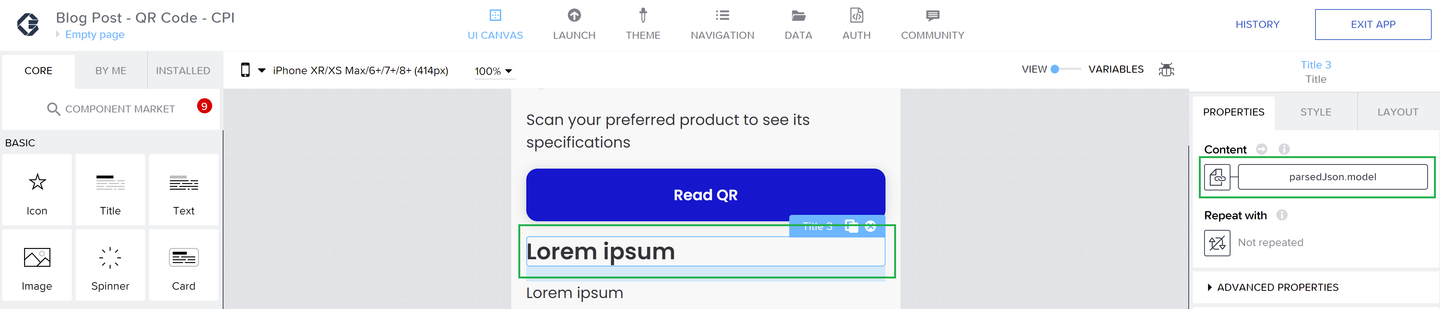 Link you Parsed JSON defined page variable to the button