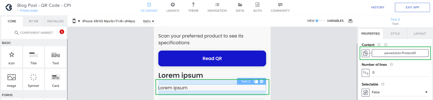 Link you Product ID variable to a text field