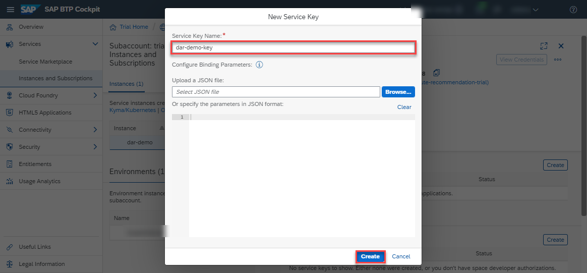 Create Service Key