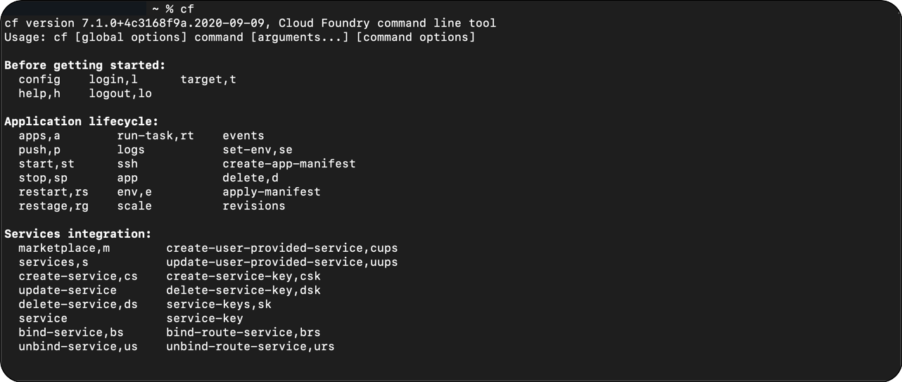 Cloud Foundry list of Commands
