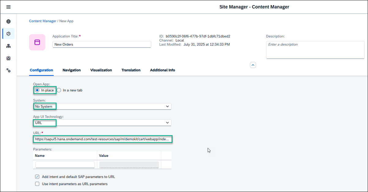 Enter app properties