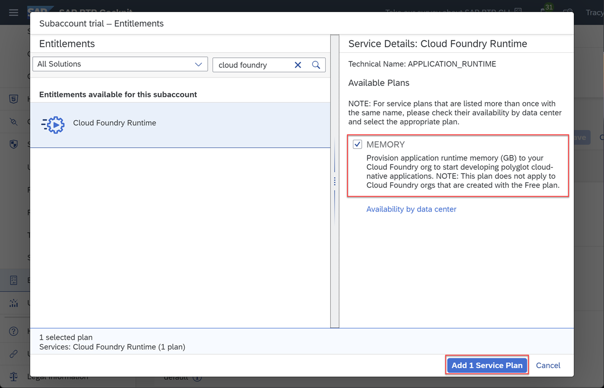 Add CF Memory service plan