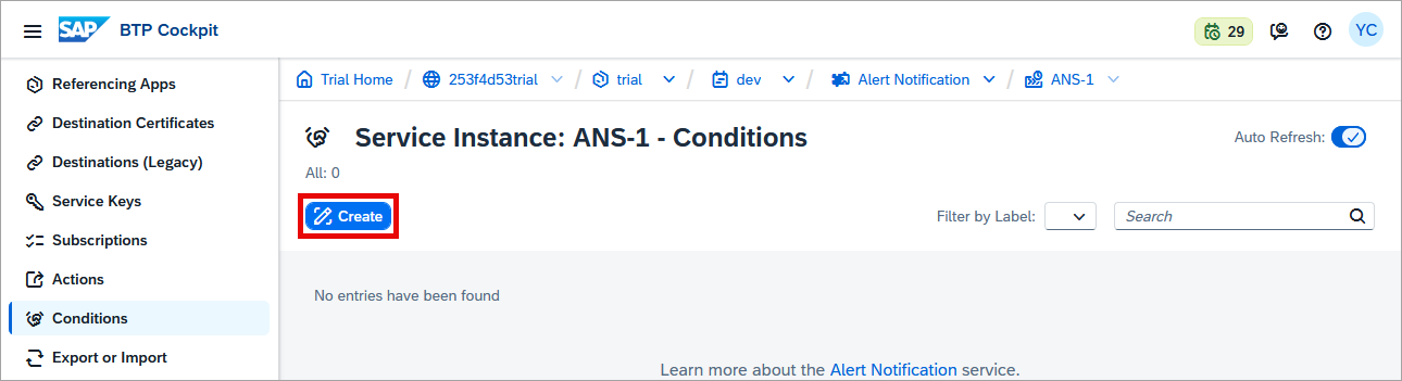 create ANS conditions