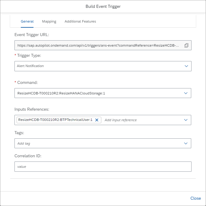 build event trigger inputs