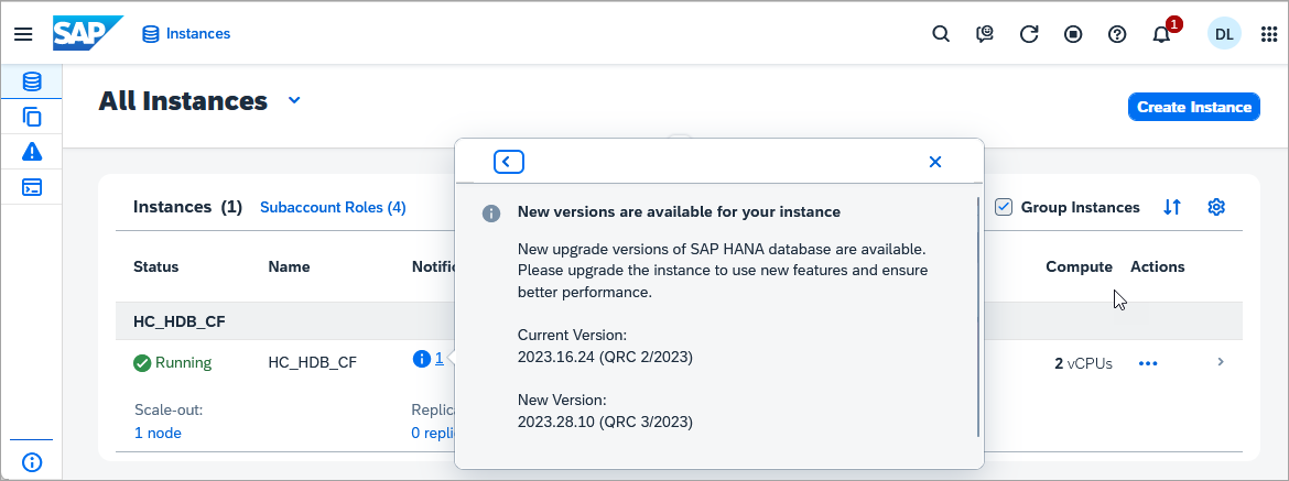 Viewing available upgrade details in HCC