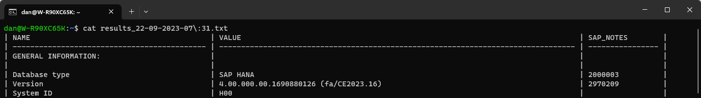 results from running SQLScript.sh