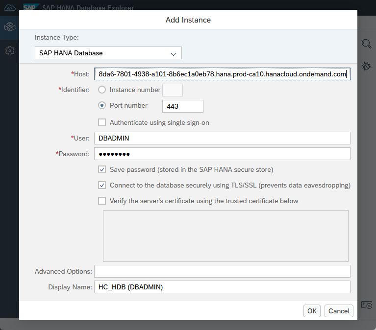 SAP HANA database explorer connection