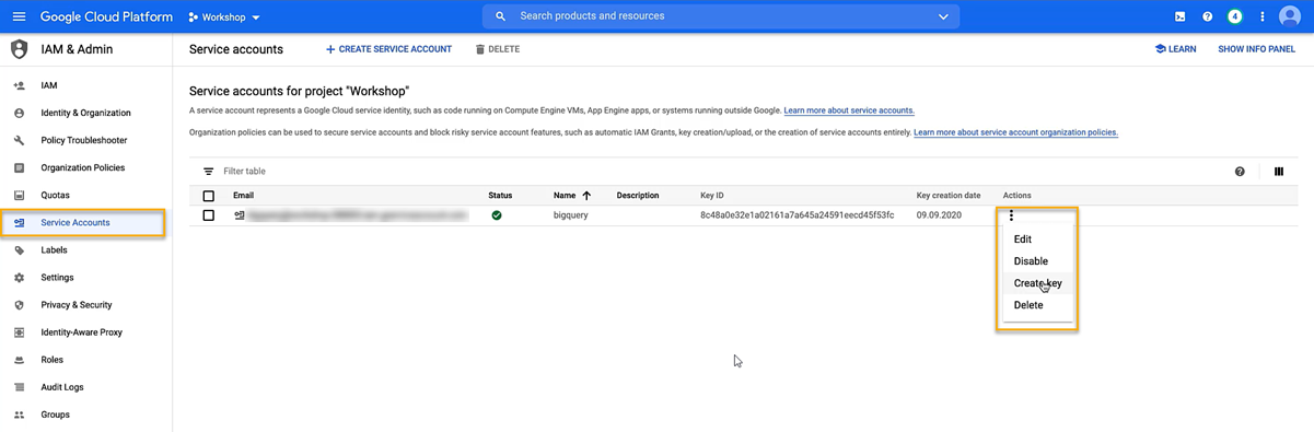 GBQ service accounts