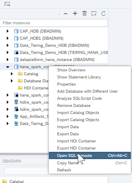 Open SQL Console