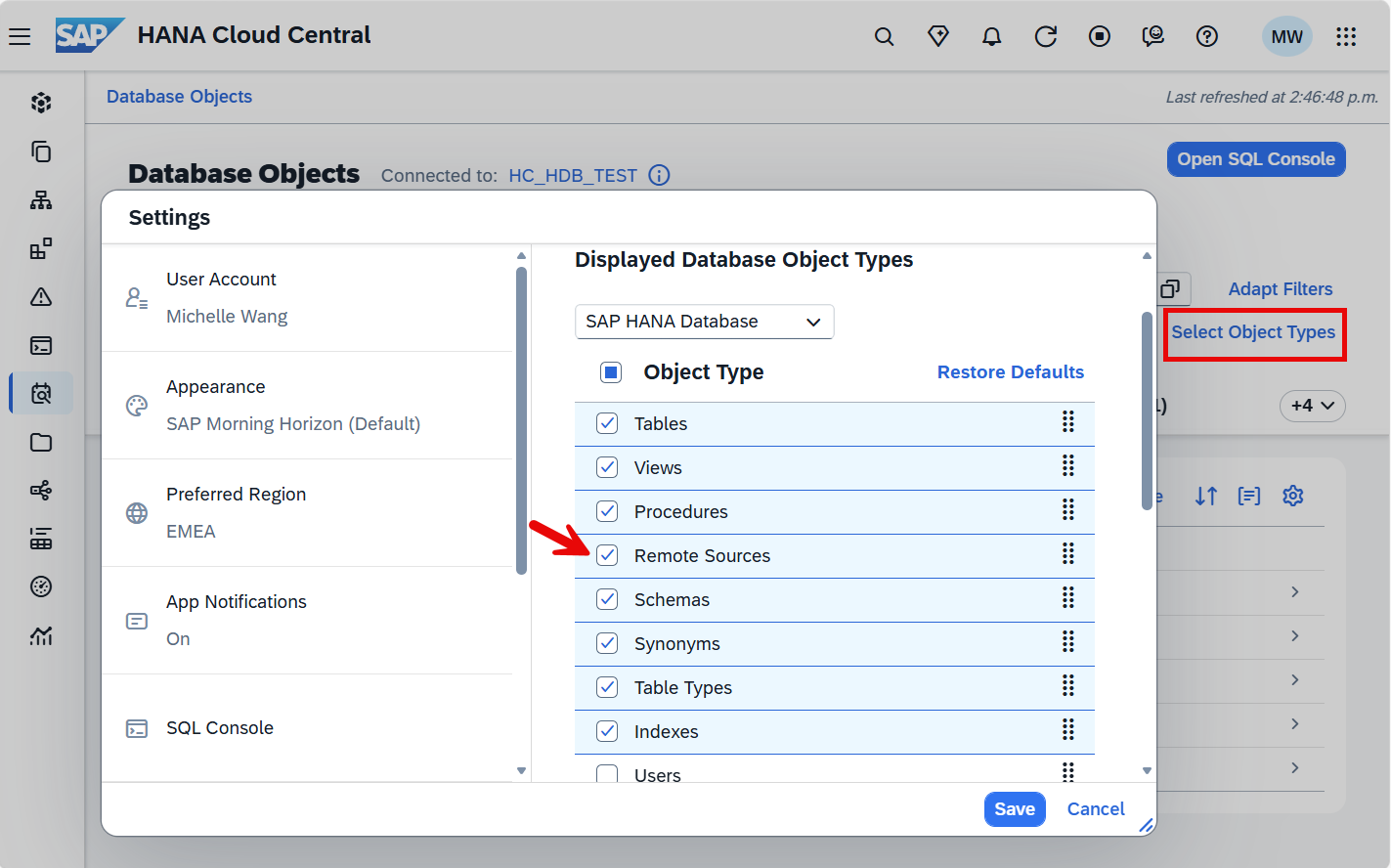 Adding Remote Source Option in Database Objects
