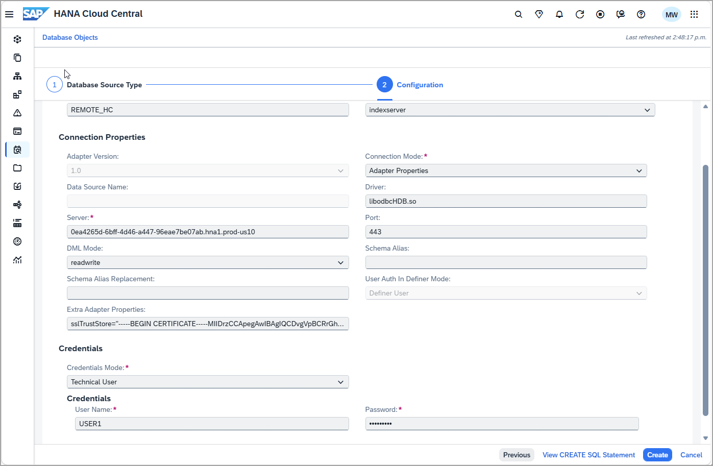 Creatomg a Remote Source Using the UI
