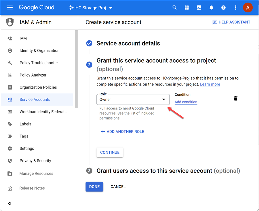 create a service account