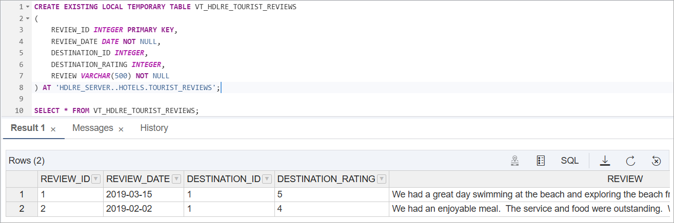 HDLRE Temporary Table Test