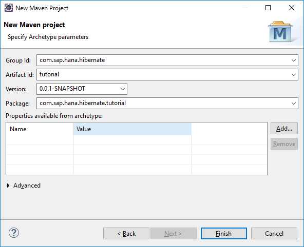 Set Maven project parameters