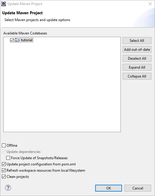 Update Maven project dialog