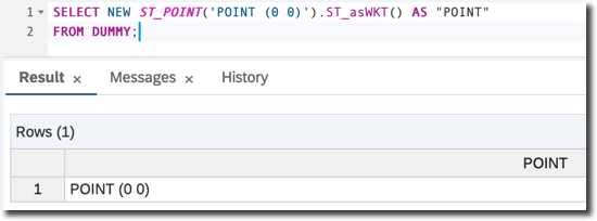Select a point as WKT defined as WKT