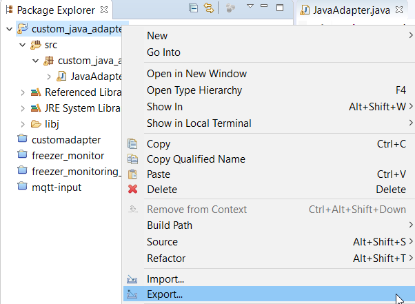 Export Custom Java Adapter