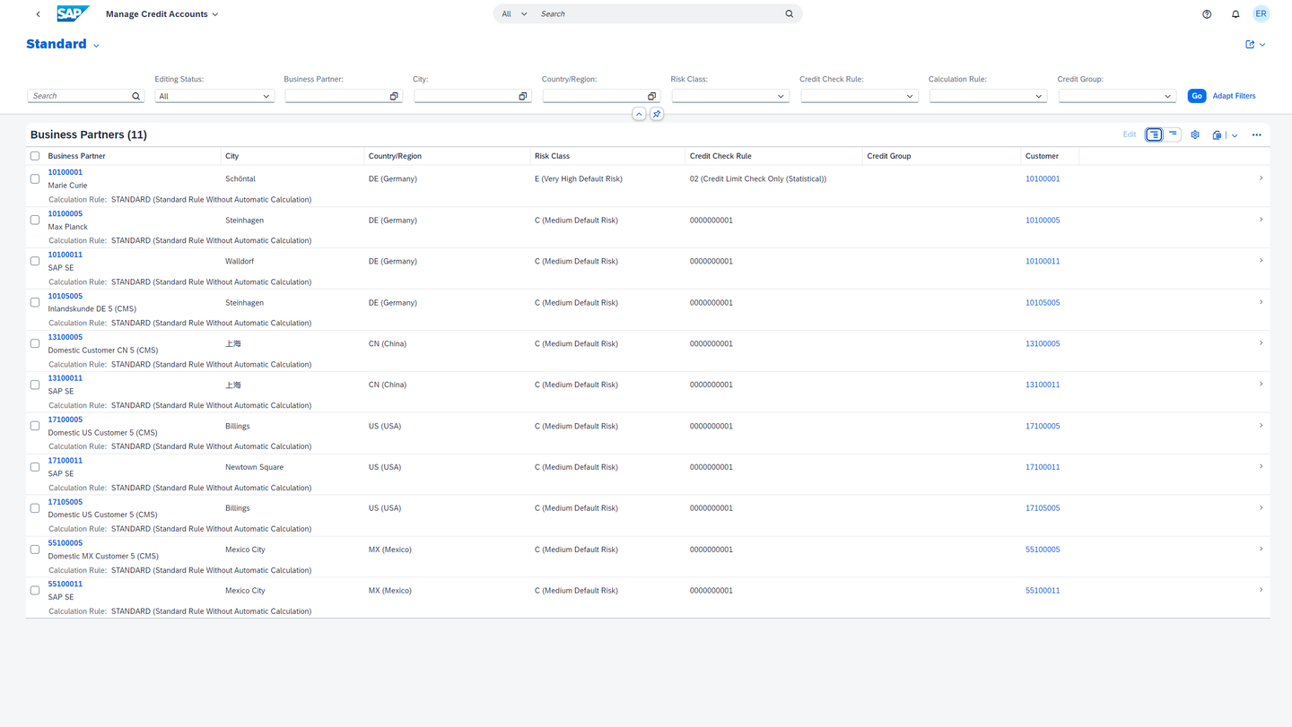 Original Manage Credit Accounts: List Report