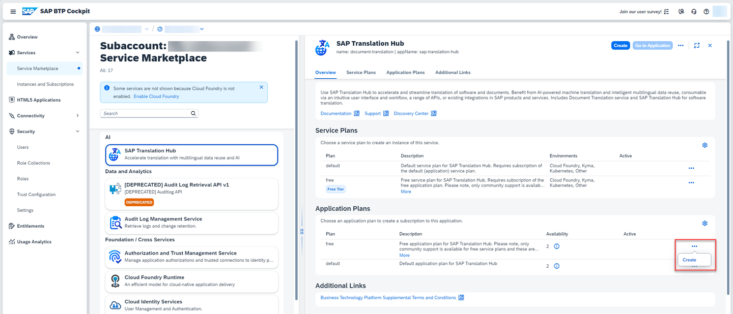 Create a subscription to an application