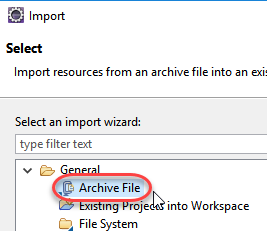 Choose archive file for import