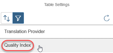 Choose quality index button