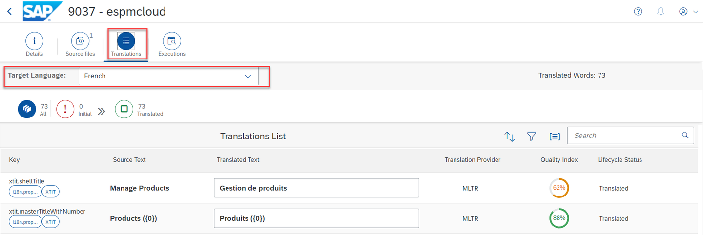 Choose translations tab