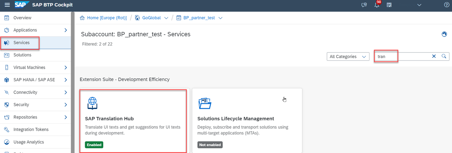 Locate SAP Translation Hub