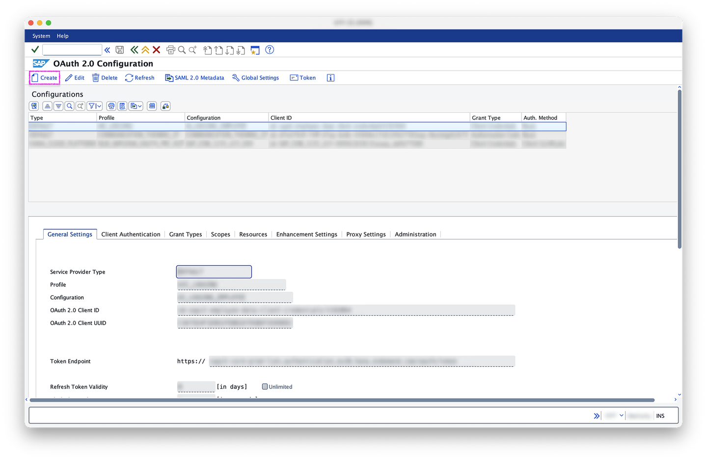 2.2: SOAUTH2_CLIENT entry screen