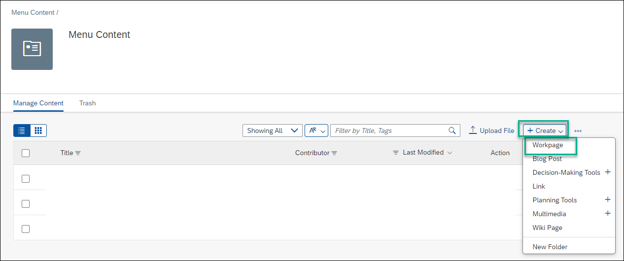 Create a workpage