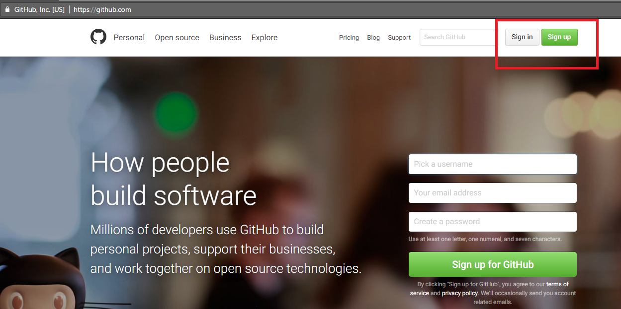 Sign in or sign up to your GitHub account