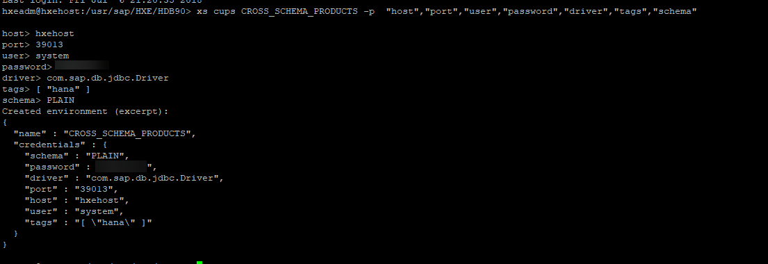 Add external SAP HANA service