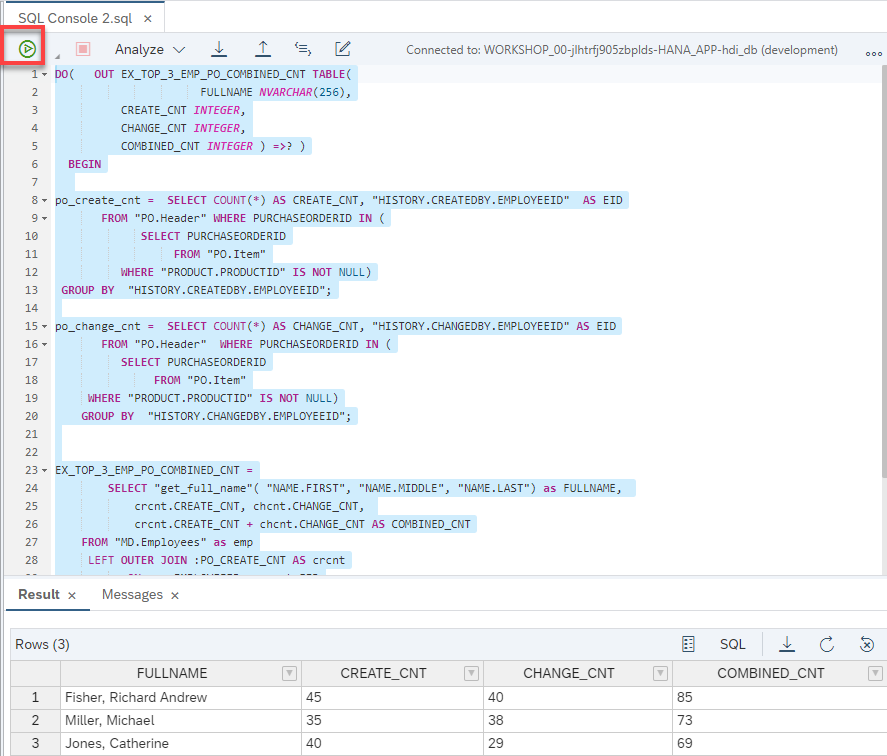 SQL executed