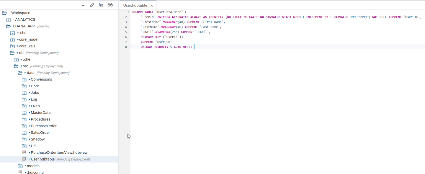 Create UserData.hdbcds