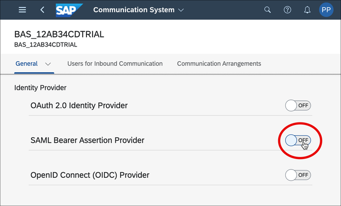 Enable SAML Bearer Assertion Provider for Communication System