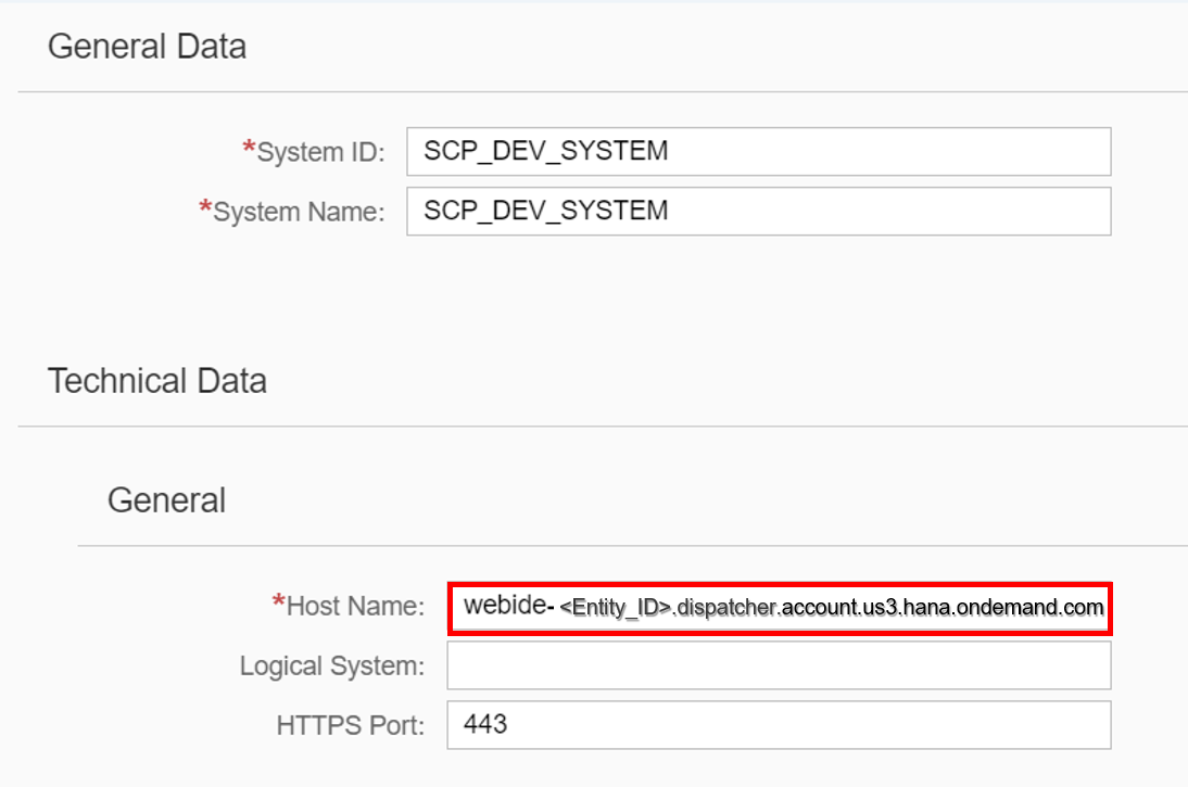 Set SAP Web IDE URL as host name