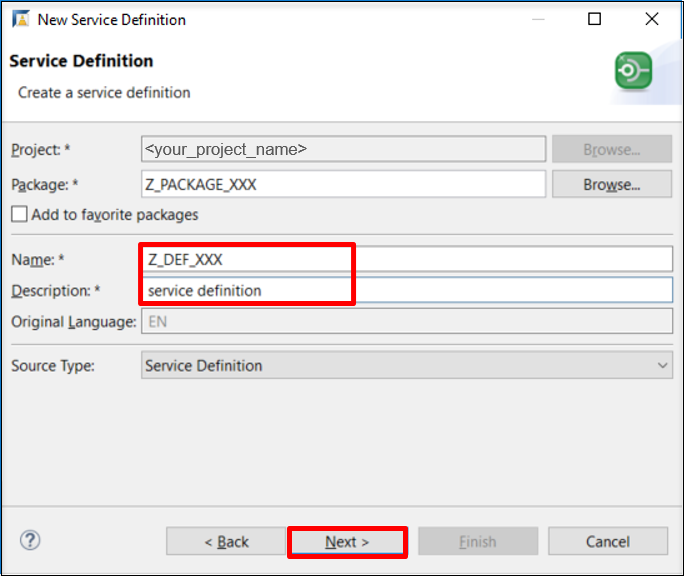 Create Service Definition