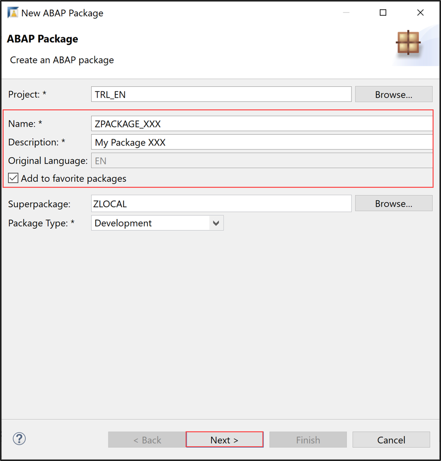 Create ABAP package