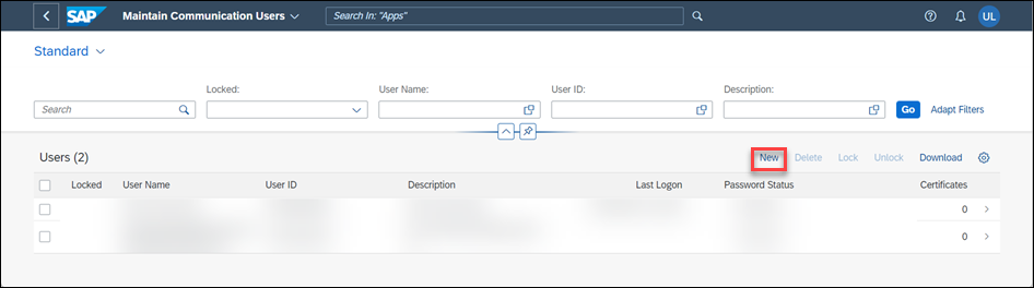 Select an option to create a new user
