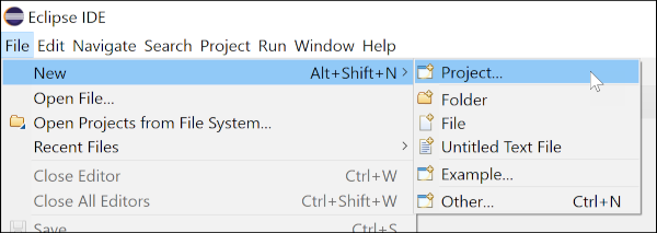 Start project creation in eclipse