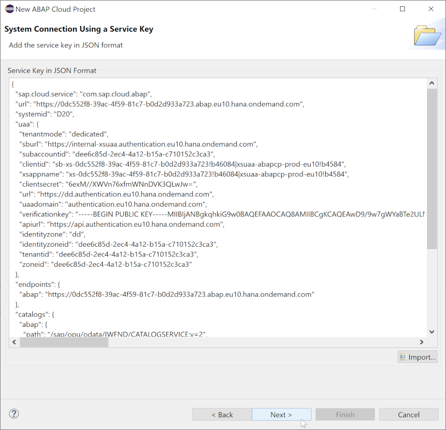 Paste Service Key for ADT usage