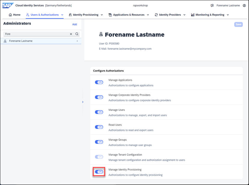 Set Identity Provisioning Management
