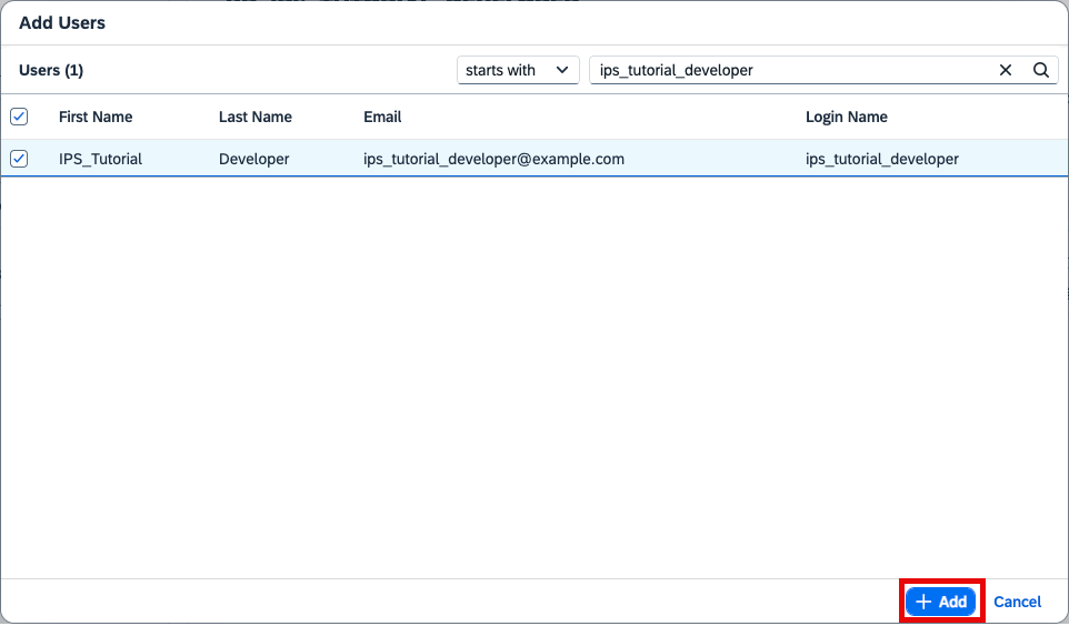 Start user adding to group