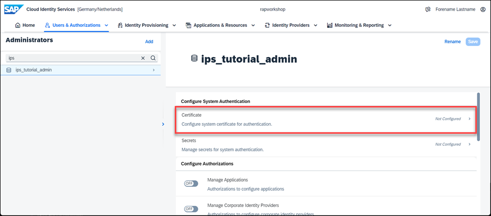Configure certificate