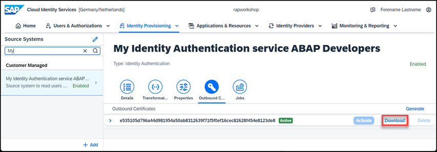 Download certificate of target system