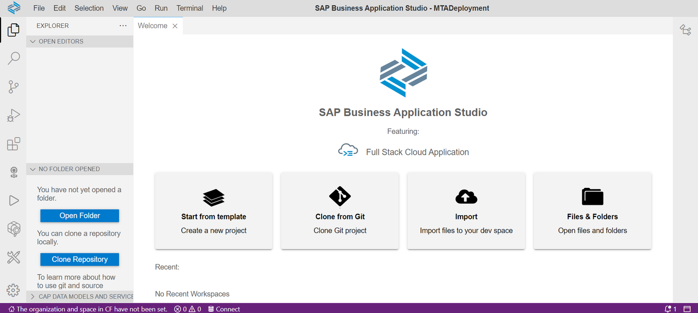 Business Application Studio Welcome